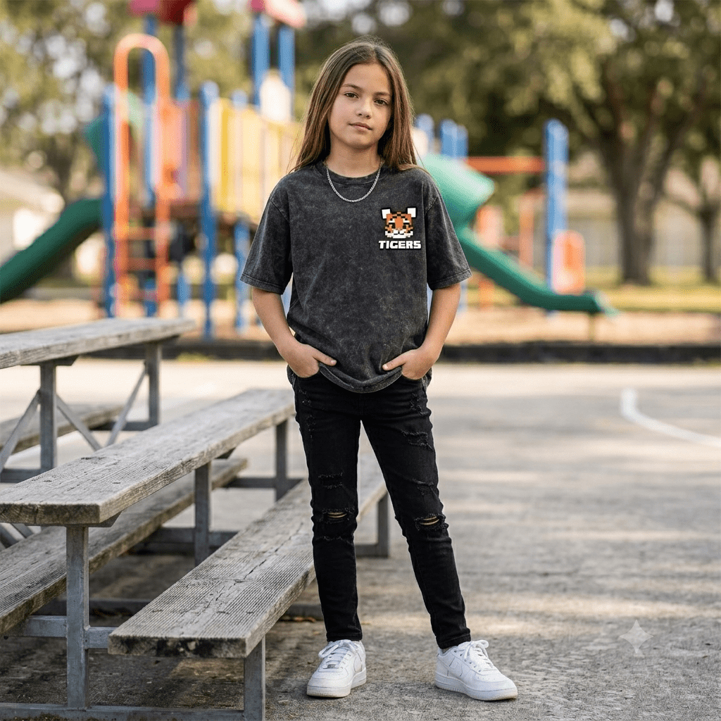 Pixel Tiger Snow Washed Kids' Tee - Slayground