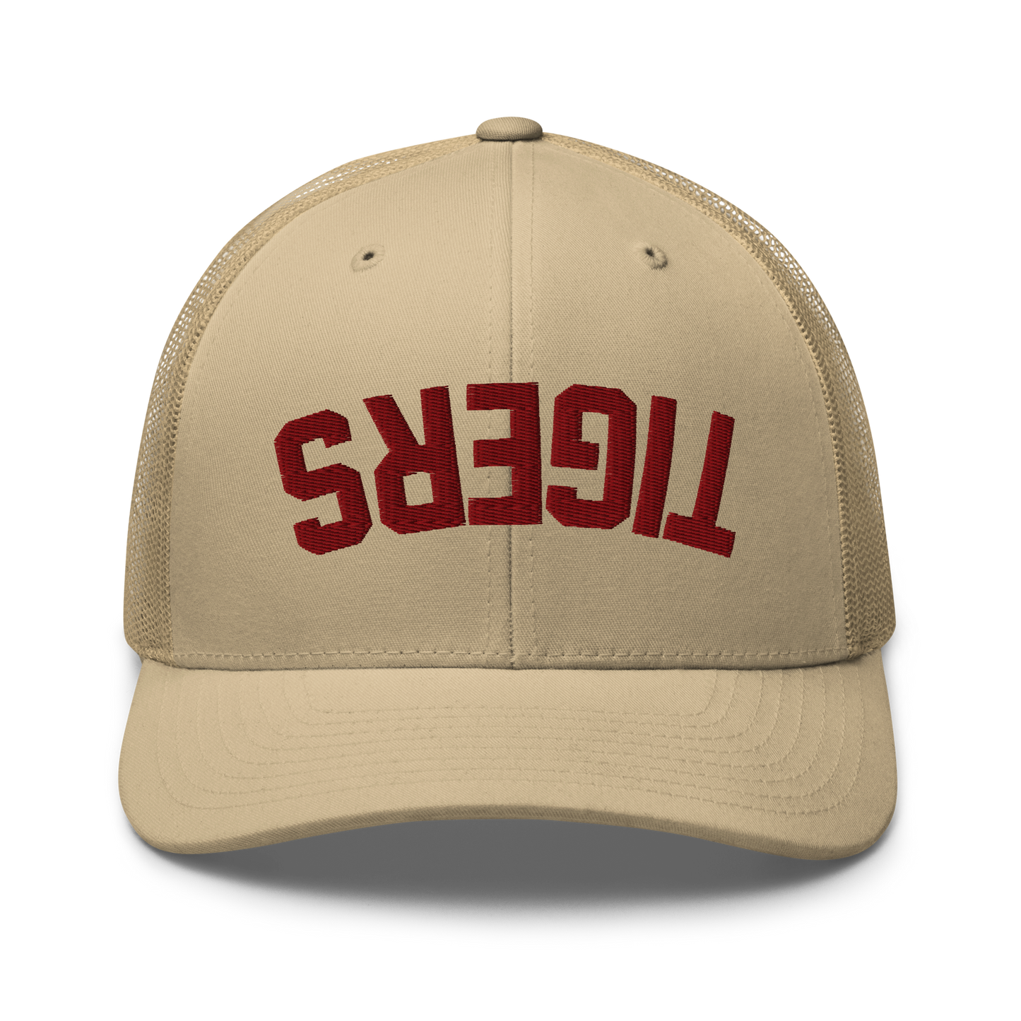 TIGERS - Upside Down Khaki Embroidered Trucker Cap