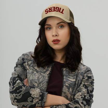 TIGERS - Upside Down Khaki Embroidered Trucker Cap