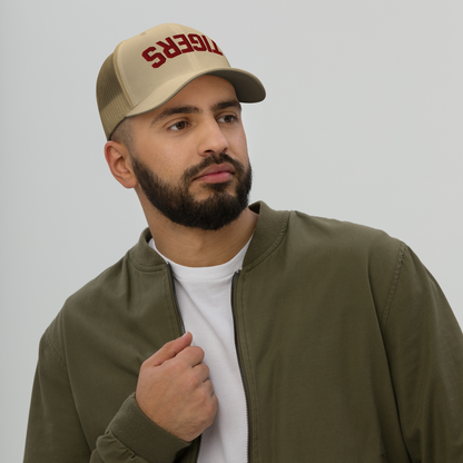 TIGERS - Upside Down Khaki Embroidered Trucker Cap