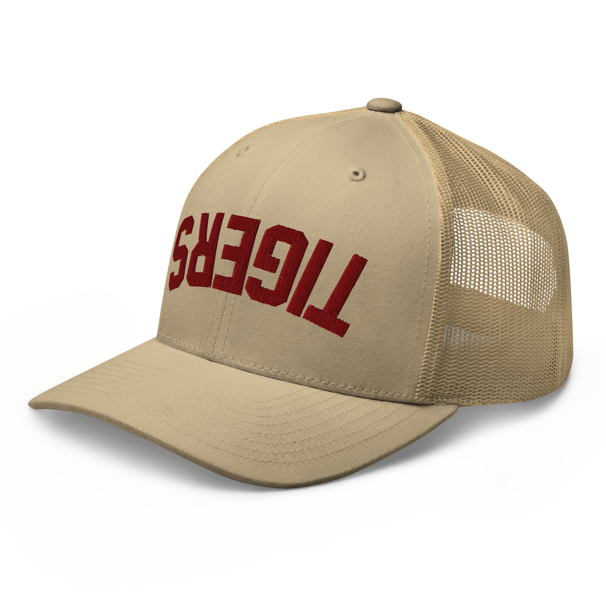 TIGERS - Upside Down Khaki Embroidered Trucker Cap